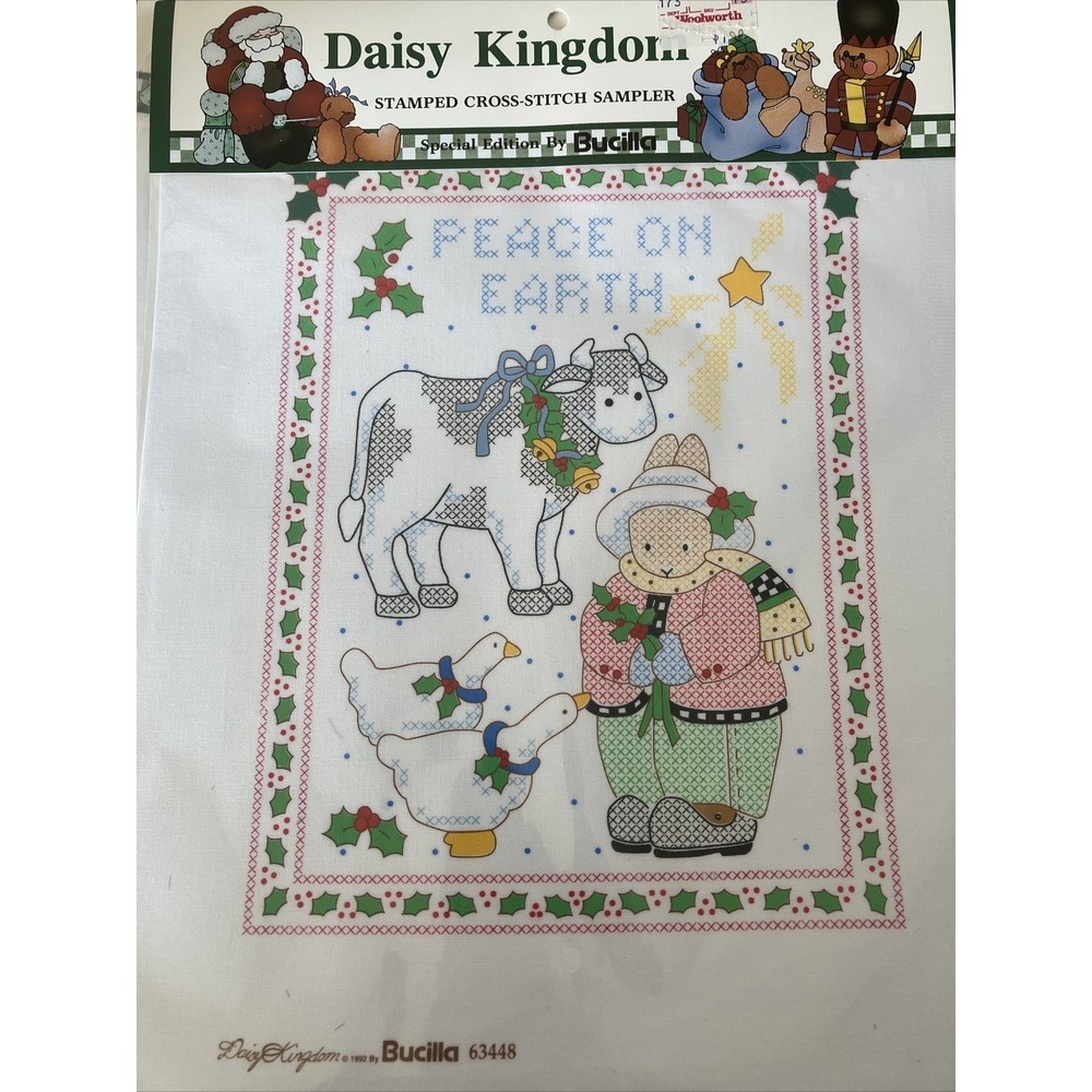 Bucilla Vtg 1991 Stamped Cross Stitch‎ Fabric - PEACE ON EARTH - 4745m